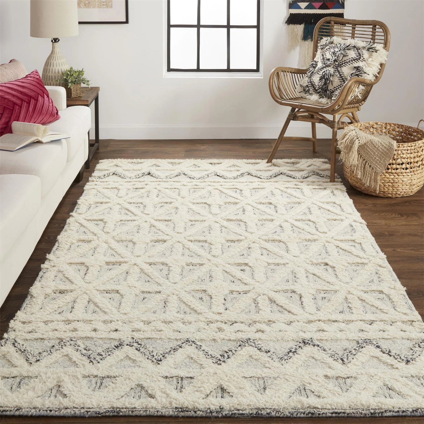 014 SI-1753559,SI-1753560,SI-1753561 | Lifestyle | Anica Transitional Geometric Rug - 8007F by Feizy in ivory, black. Made from wool in a unique style.