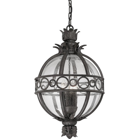 Campanile Hanging Lantern by Troy in campanile bronze. Made from hand worked iron, aluminum in a traditional style.