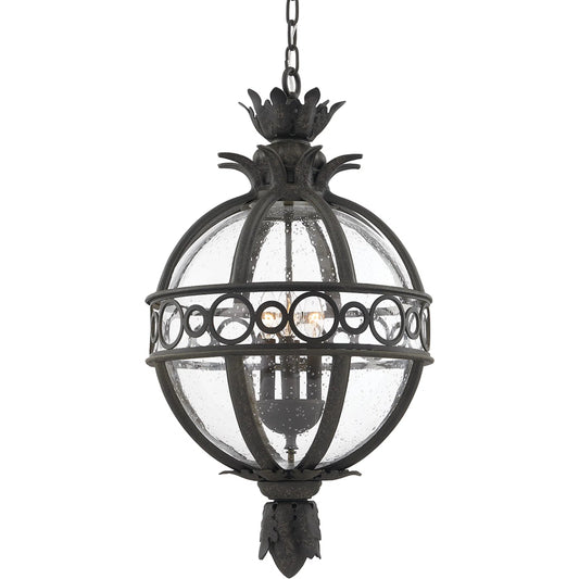 Campanile Hanging Lantern by Troy in campanile bronze. Made from hand worked iron, aluminum in a traditional style.