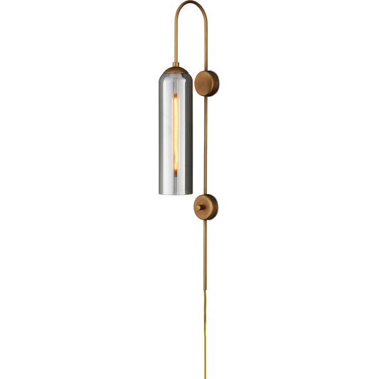 Severn Wall Sconce by Currey and Company in antique brass, smoke. Made from metal, texture glass in a modern style.