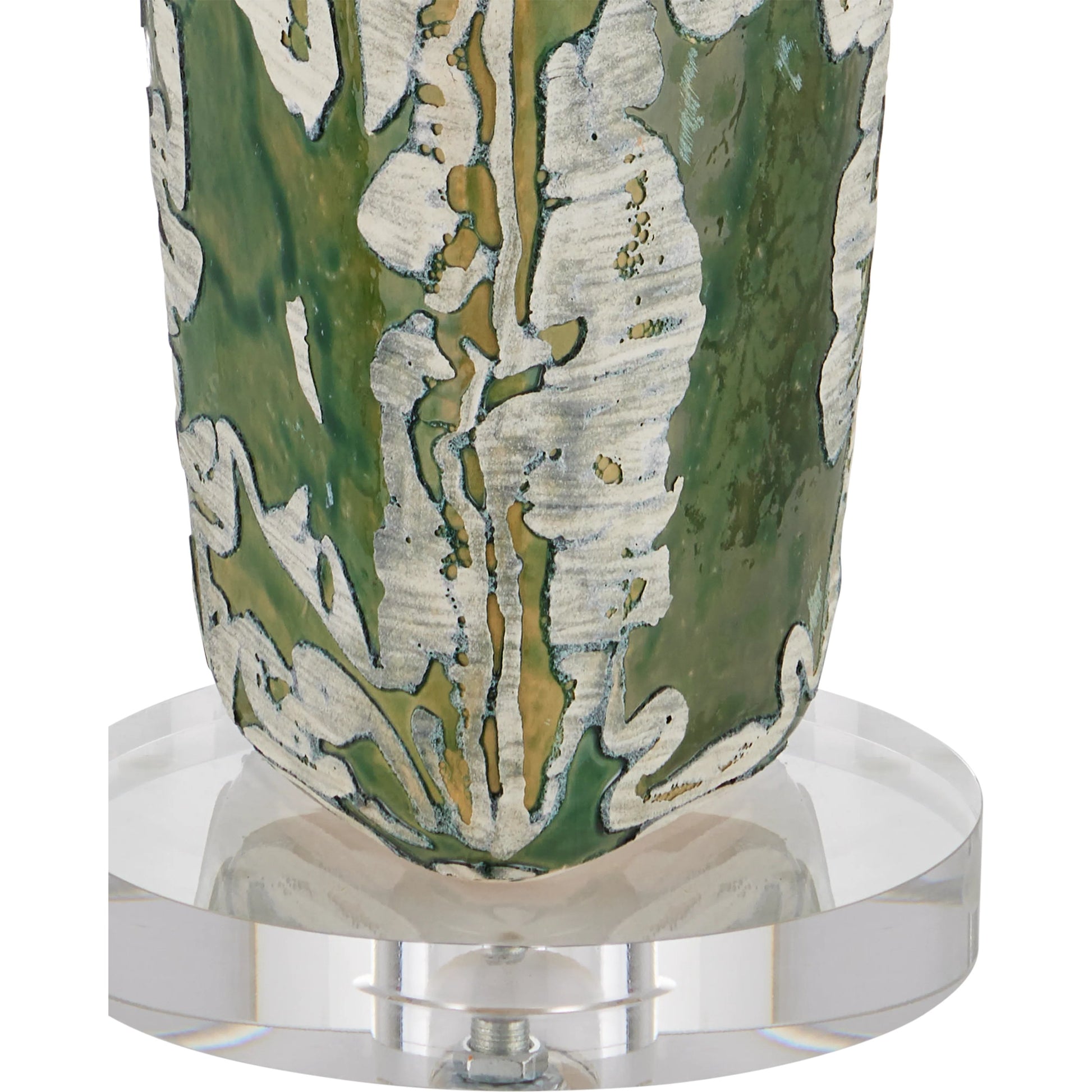 Zowan Table Lamp by Currey and Company in matte green smoke, clear. Made from ceramic, optic crystal in a modern style.