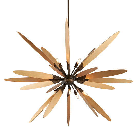 Dragonfly Chandelier by Troy in dragofly bronze, satin leaf. Made from hand worked iron in a unique style.