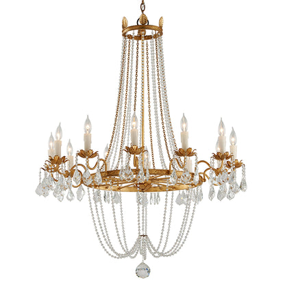Viola Chandelier by Troy in distressed gold leaf. Made from hand worked iron in a traditional style.