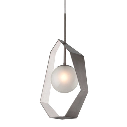 Origami LED 9" Graphite With Silver Leaf Pendant Ceiling Light by Troy in graphite with silver leaf. Made from hand-worked iron in a modern style.