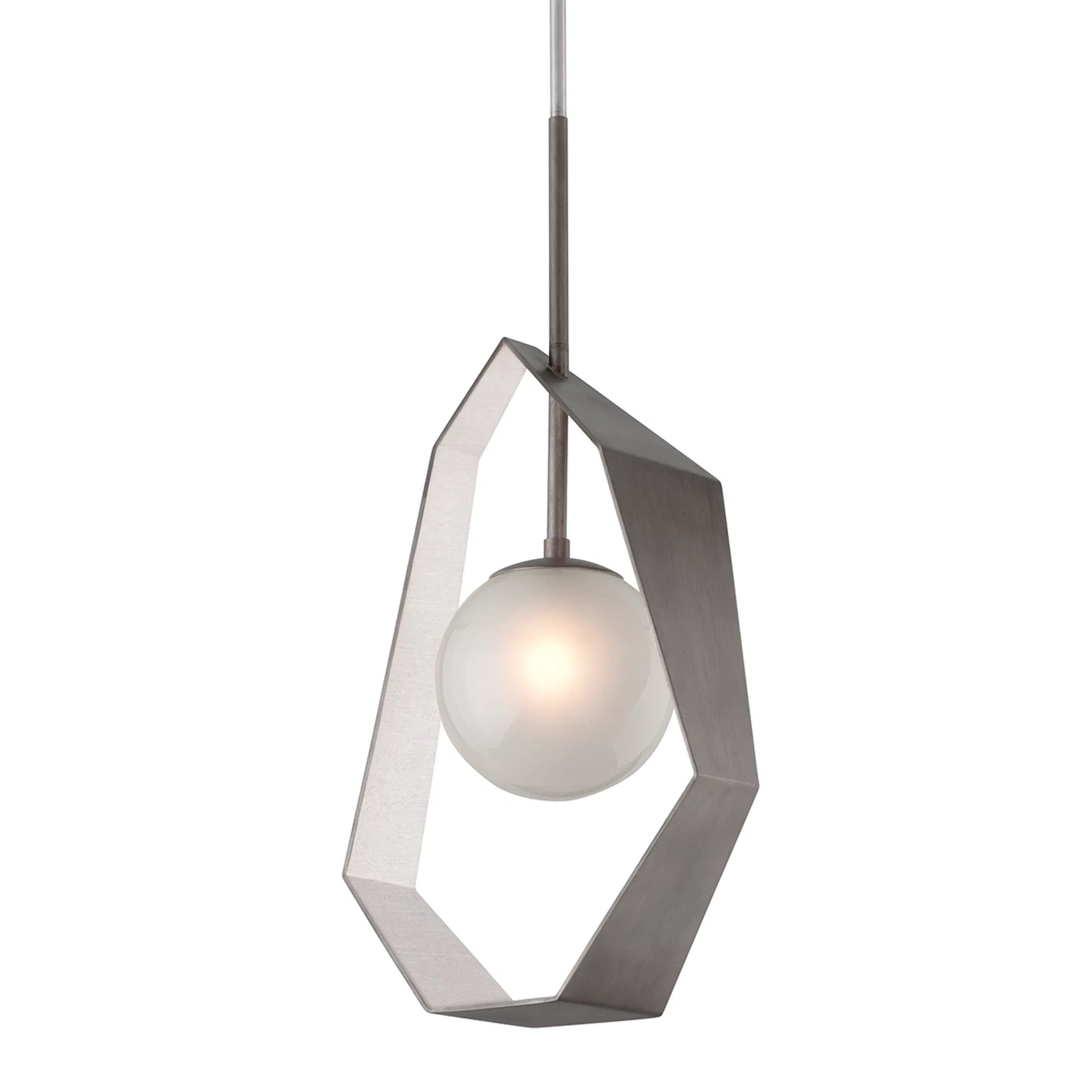 Origami LED 9" Graphite With Silver Leaf Pendant Ceiling Light by Troy in graphite with silver leaf. Made from hand-worked iron in a modern style.