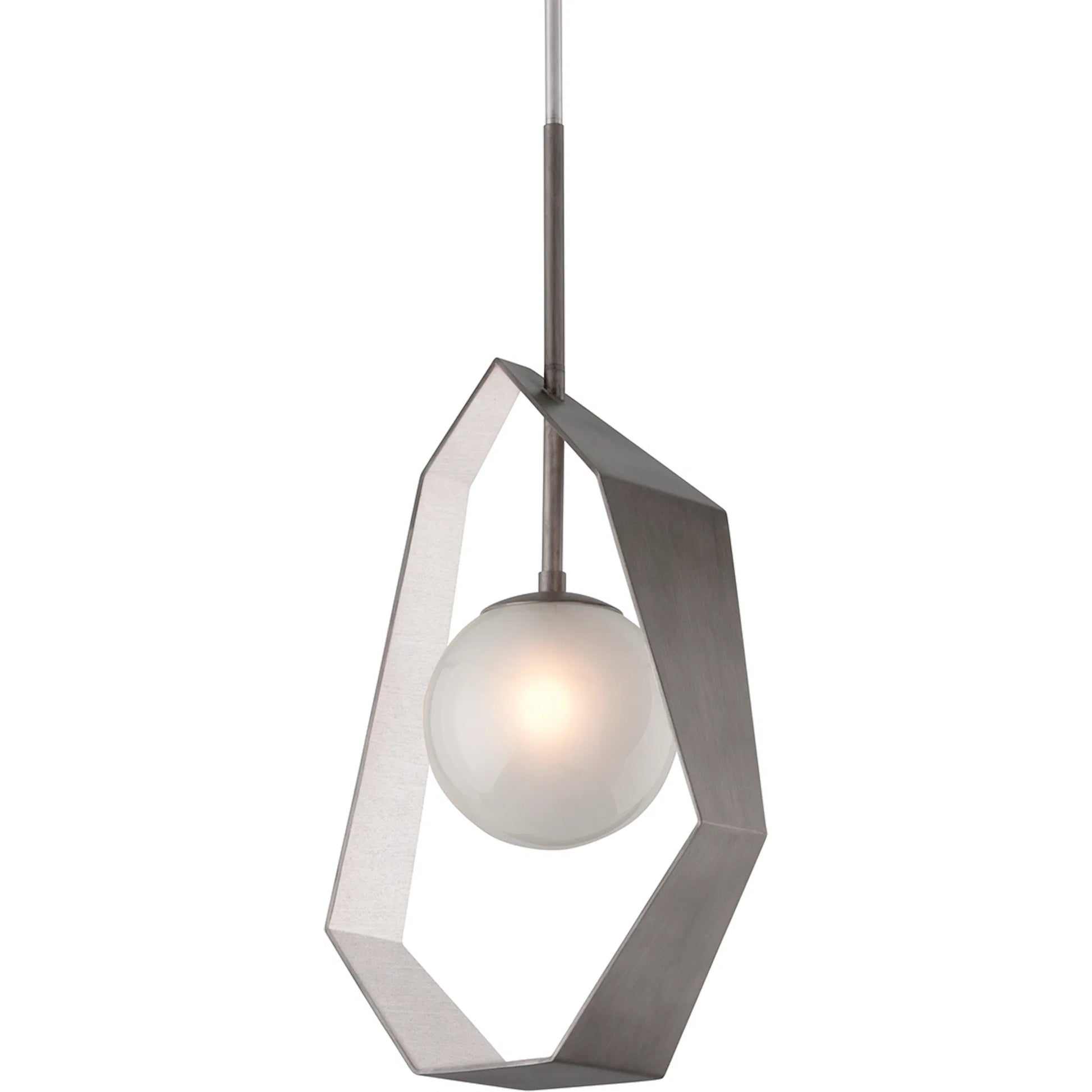 Origami LED 9" Graphite With Silver Leaf Pendant Ceiling Light by Troy in graphite with silver leaf. Made from hand-worked iron in a modern style.