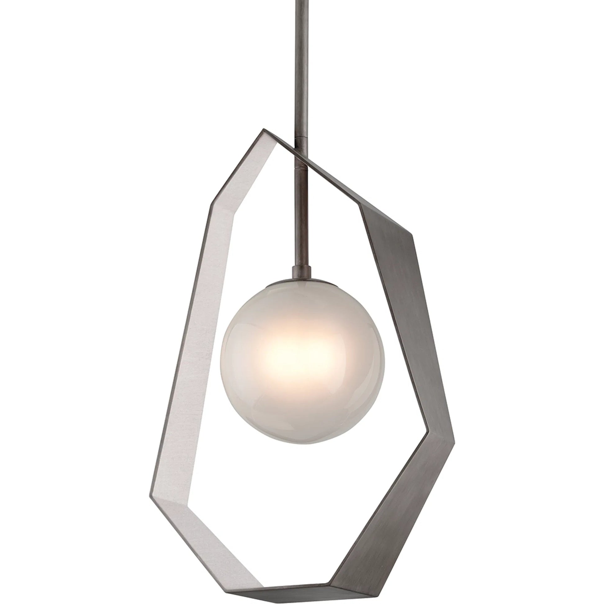 Origami Chandelier by Troy in graphite with silver leaf. Made from hand worked iron in a modern style.