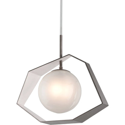 Origami LED 24.25" Graphite With Silver Leaf Chandelier Ceiling Light by Troy in graphite with silver leaf. Made from hand worked iron in a modern style.