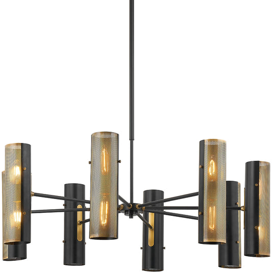 Mikka 16 Light Chandelier by Troy in patina brass, soft black. Made from steel in a modern style.