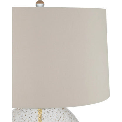 Zebulon Round Table Lamp by Currey and Company in clear with gold speckles, contemporary gold leaf. Made from glass, optic crystal, meta in a modern style.