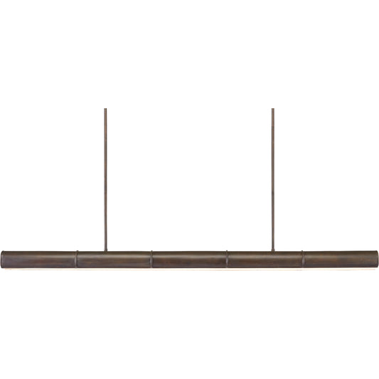 Lyon Linear Chandelier by Currey and Company in bronze verdigris, white. Made from wrought iron, acrylic in a modern style.