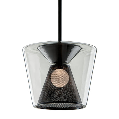 Berlin Pendant by Troy in soft black. Made from hand worked iron in a modern style.
