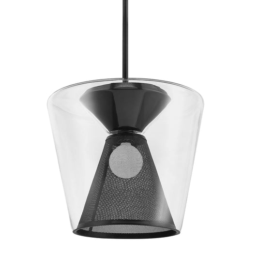 Berlin Pendant by Troy in soft black. Made from hand worked iron in a modern style.