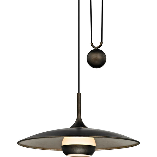 Alchemy Pendant by Troy in vintage bronze champagne sil. Made from hand worked iron in a modern style.