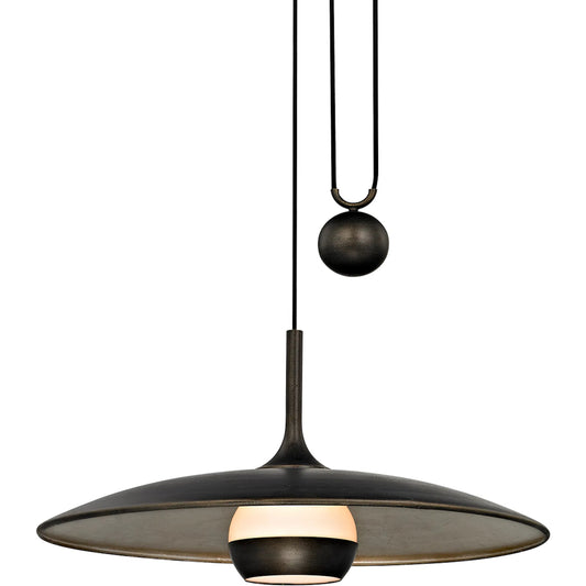Alchemy Pendant by Troy in vintage bronze champagne sil. Made from hand worked iron in a modern style.