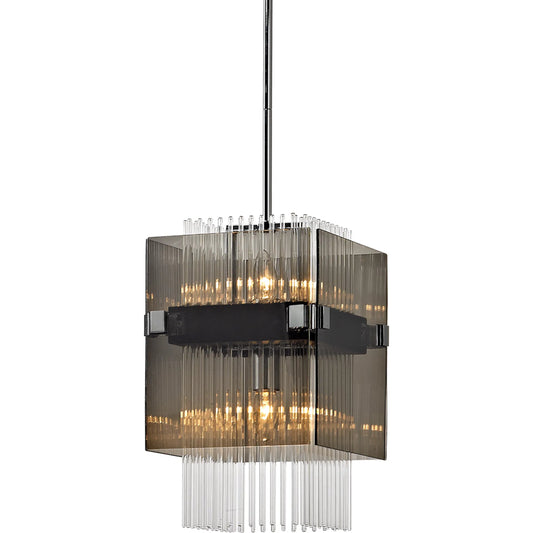 Apollo Mini Pendant by Troy in dark bronze polished chrome. Made from hand worked iron in a modern style.