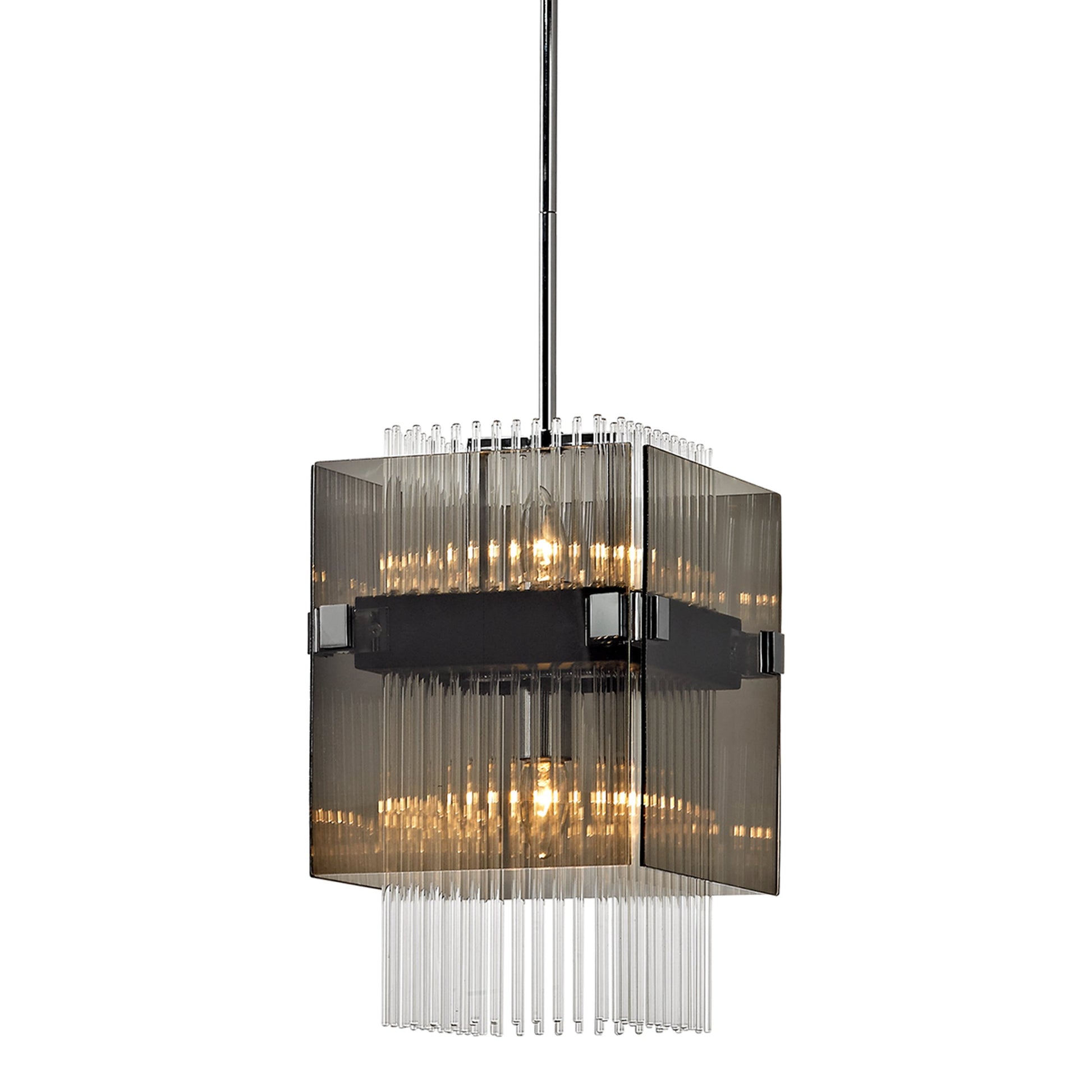 Apollo Mini Pendant by Troy in dark bronze polished chrome. Made from hand worked iron in a modern style.