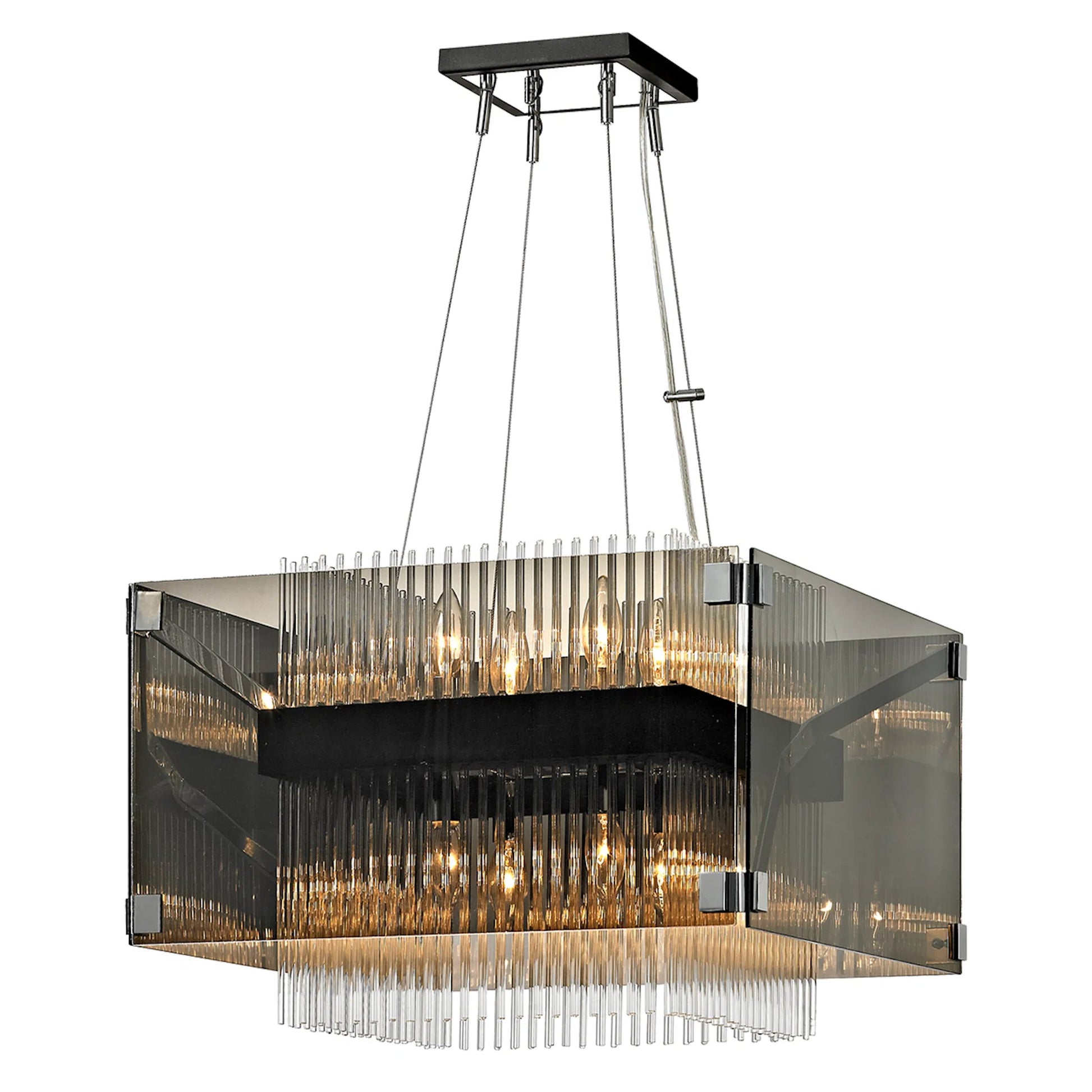 Apollo 8-Light Chandelier by Troy in bronze, polished chrome. Made from hand worked iron in a modern style.