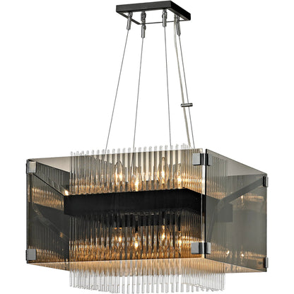 Apollo 8-Light Chandelier by Troy in bronze, polished chrome. Made from hand worked iron in a modern style.