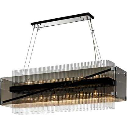 Apollo Island Chandelier by Troy in dark bronze polished chrome. Made from hand worked iron in a modern style.