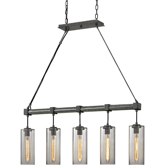 Union Square Pendant Island by Troy in graphite. Made from hand-worked iron in a modern style.