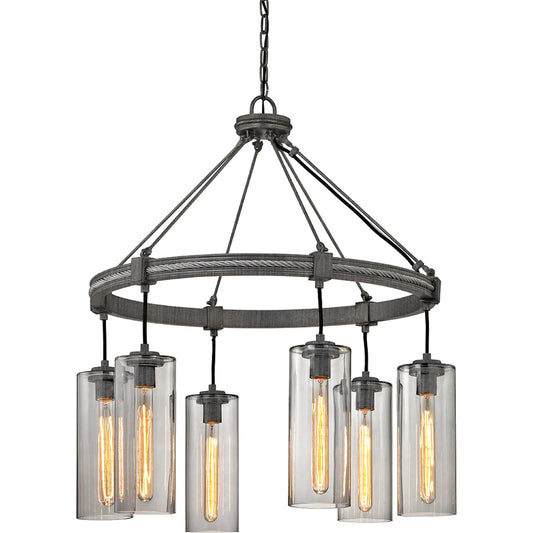 Union Square Pendant Island by Troy in graphite. Made from hand-worked iron in a modern style.