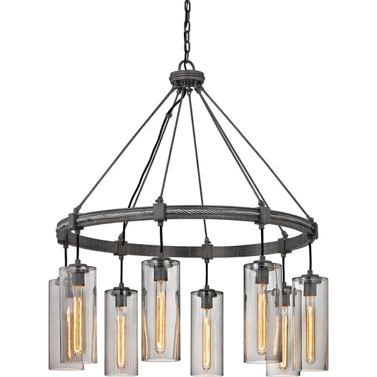 Union Square Pendant Island by Troy in graphite. Made from hand-worked iron in a modern style.