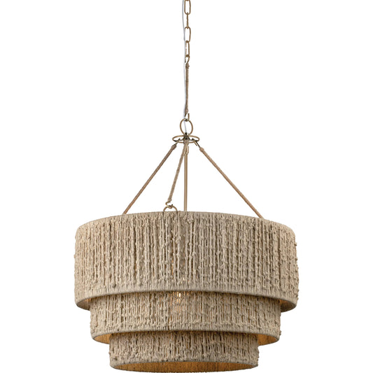 Reza Chandelier by Troy in patina brass. Made from natural woven in a unique style.