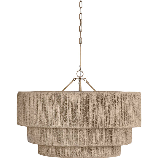 Reza Chandelier by Troy in patina brass. Made from natural woven in a unique style.