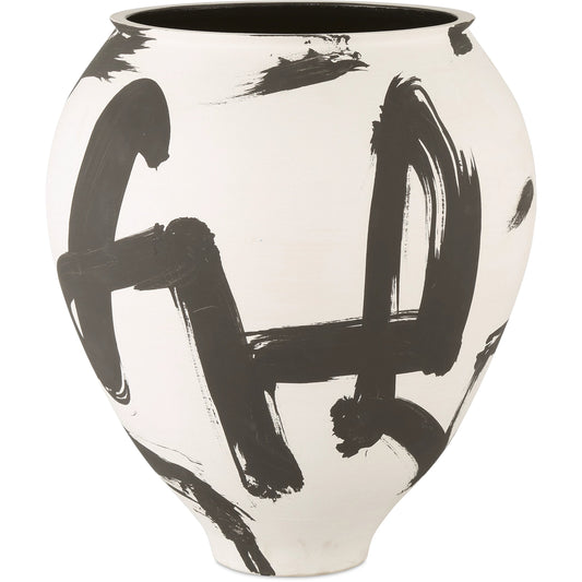 Kenzo Vase by Currey and Company in off-white, black. Made from porcelain in a modern style.