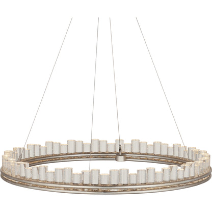 Pleiades Chandelier by Currey and Company in contemporary silver leaf, contemporary silver, clear. Made from wrought iron, seeded crystal in a modern style.