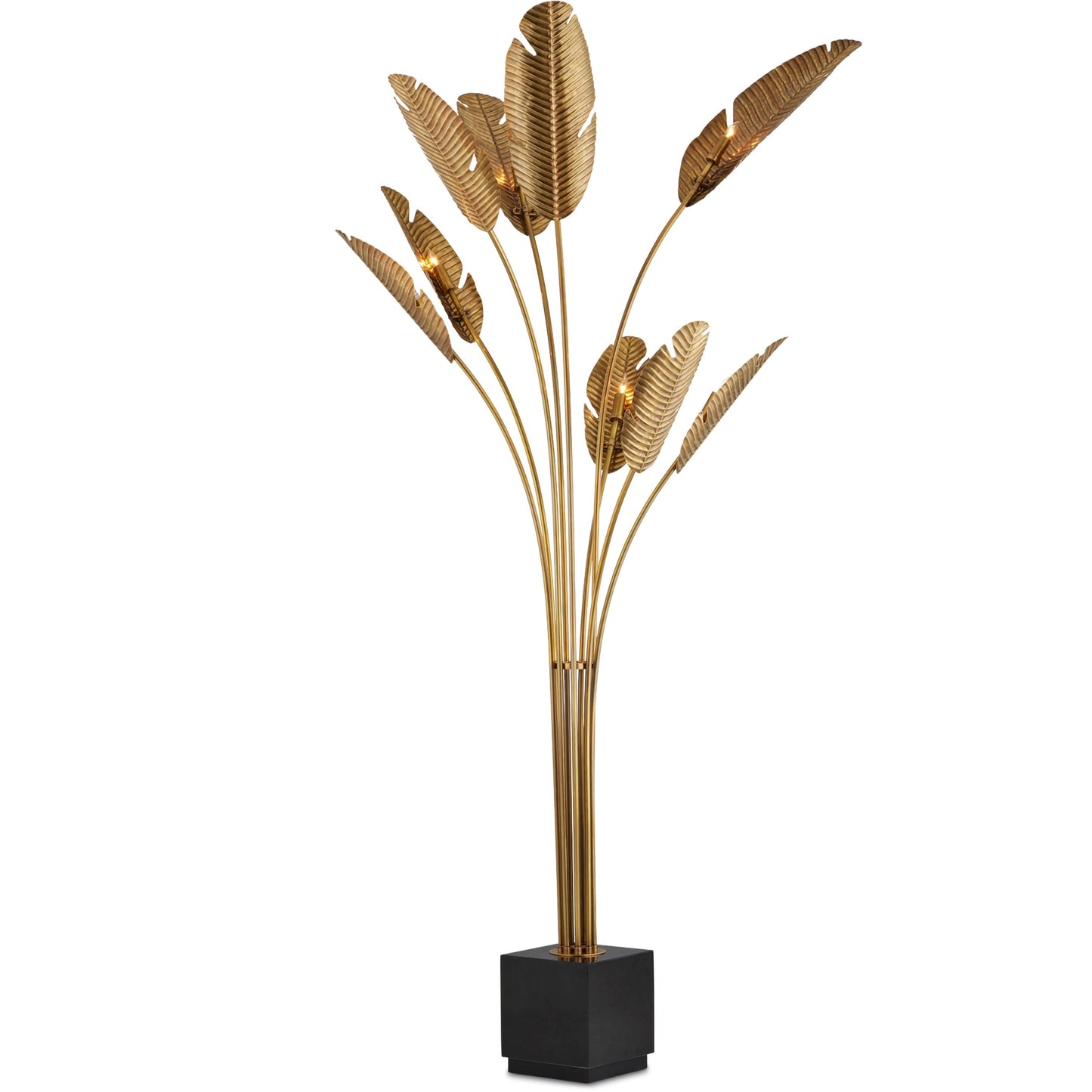 003 SR-768083 | Additional Silo | Tropical Grande Floor Lamp by Currey and Company in vintage brass, black. Made from brass, granite in a coastal style.