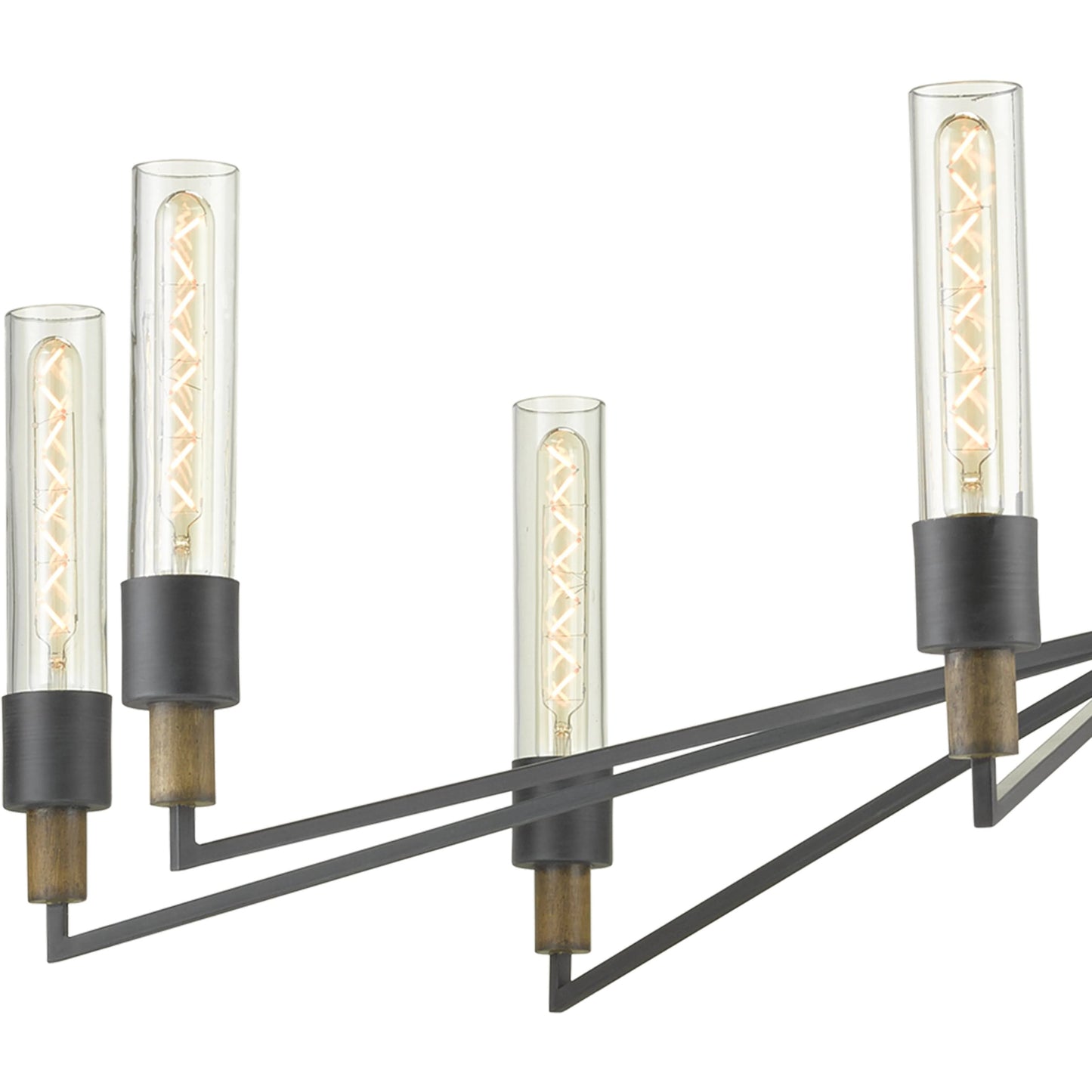 010 SR-823550 | Closeup | Delgado Chandelier by Currey and Company in antique black, reclaimed wood. Made from wrought iron, wood, recycled glass in a modern style.