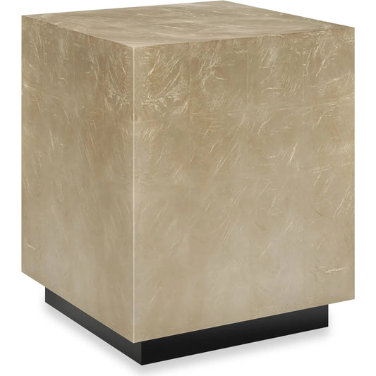 Cocktail Couture Square End Table by Caracole in taupe silver leaf, almost black. Made from asian hardwood in a unique style.