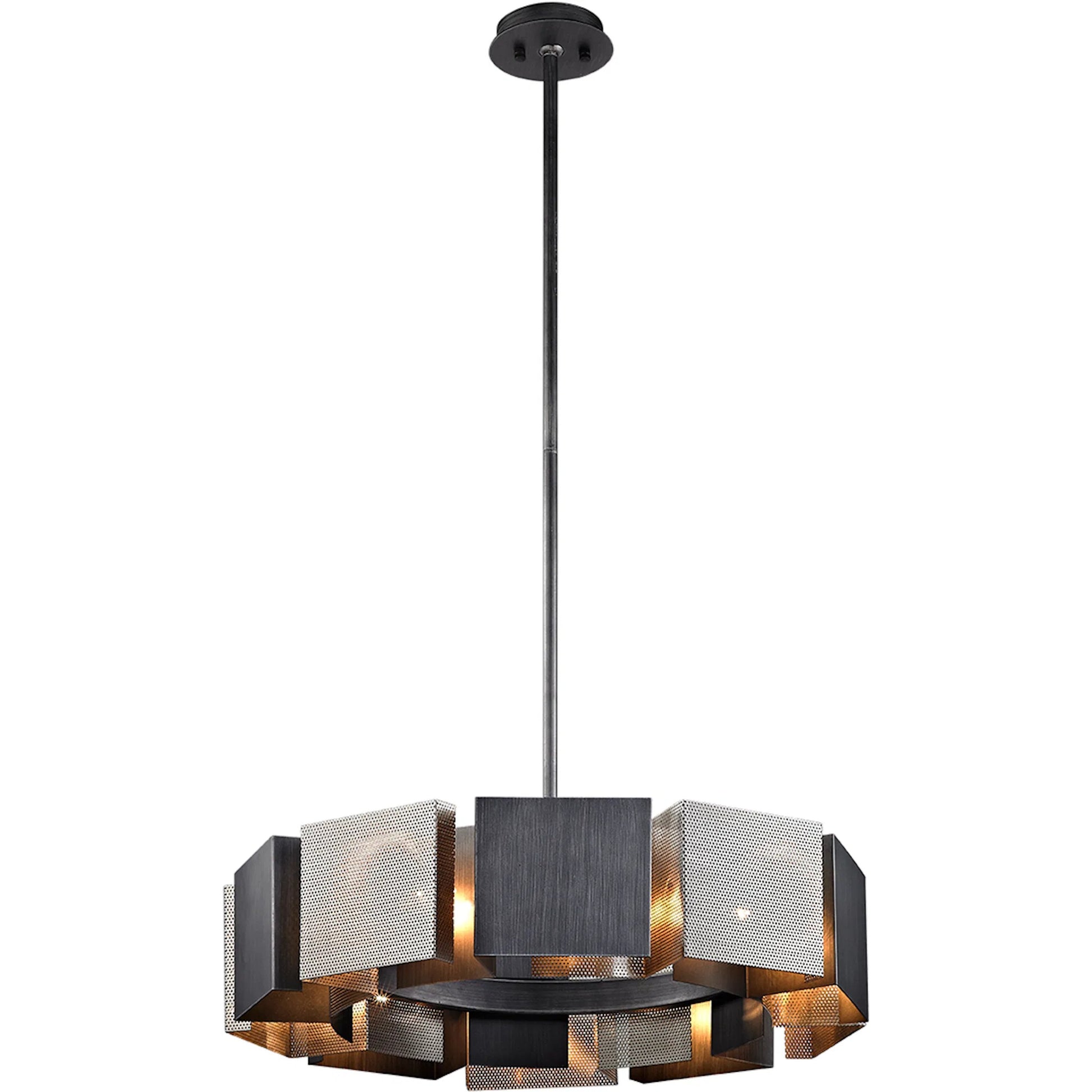 Impression Pendant by Troy in graphite, satin nickel. Made from hand worked iron in a modern style.