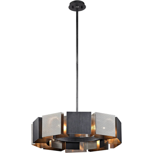 Impression Pendant by Troy in graphite, satin nickel. Made from hand worked iron in a modern style.
