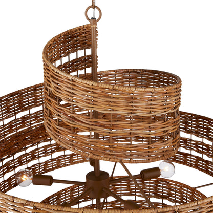 Saisei Chandelier by Currey and Company in natural, khaki. Made from rattan, wrought iron in a coastal style.