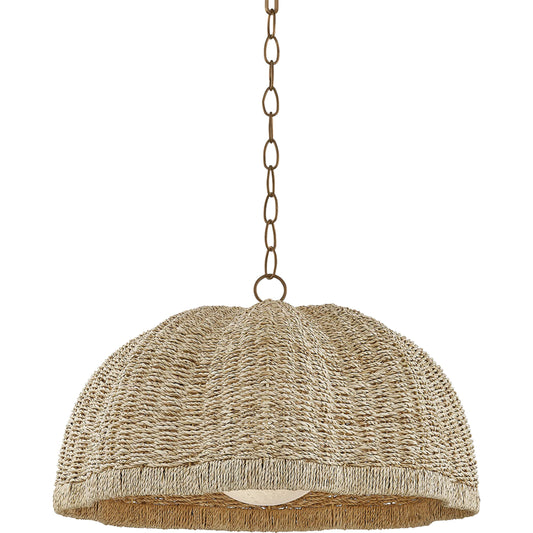 Jack Pendant by Troy in patina brass. Made from natural woven in a unique style.