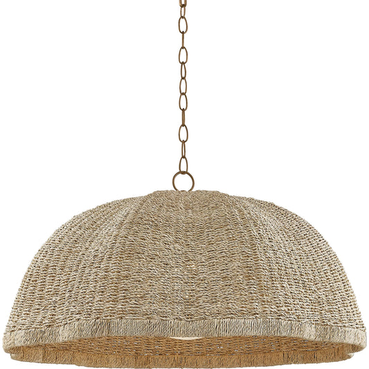 Jack Chandelier by Troy in patina brass. Made from natural woven in a unique style.