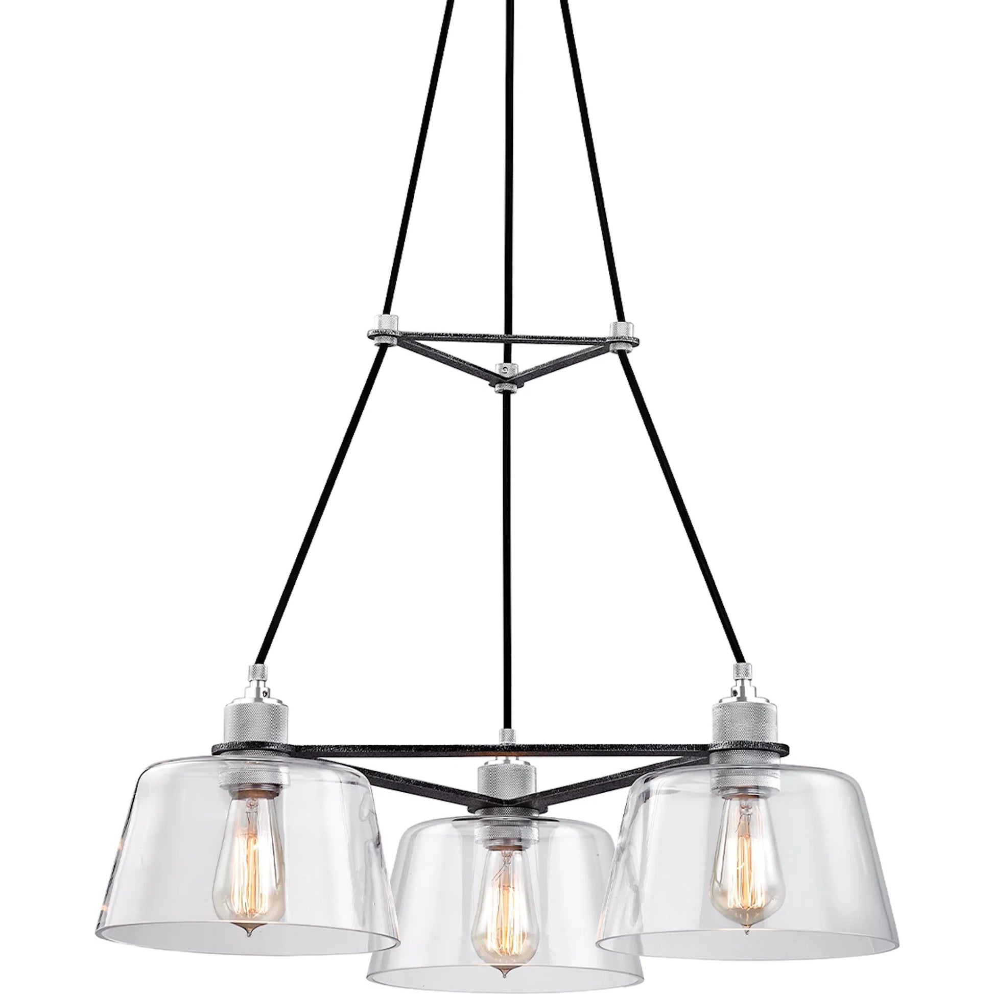 Audiophile Cluster Chandelier by Troy in old silver polished aluminum. Made from hand-worked iron in a modern style.
