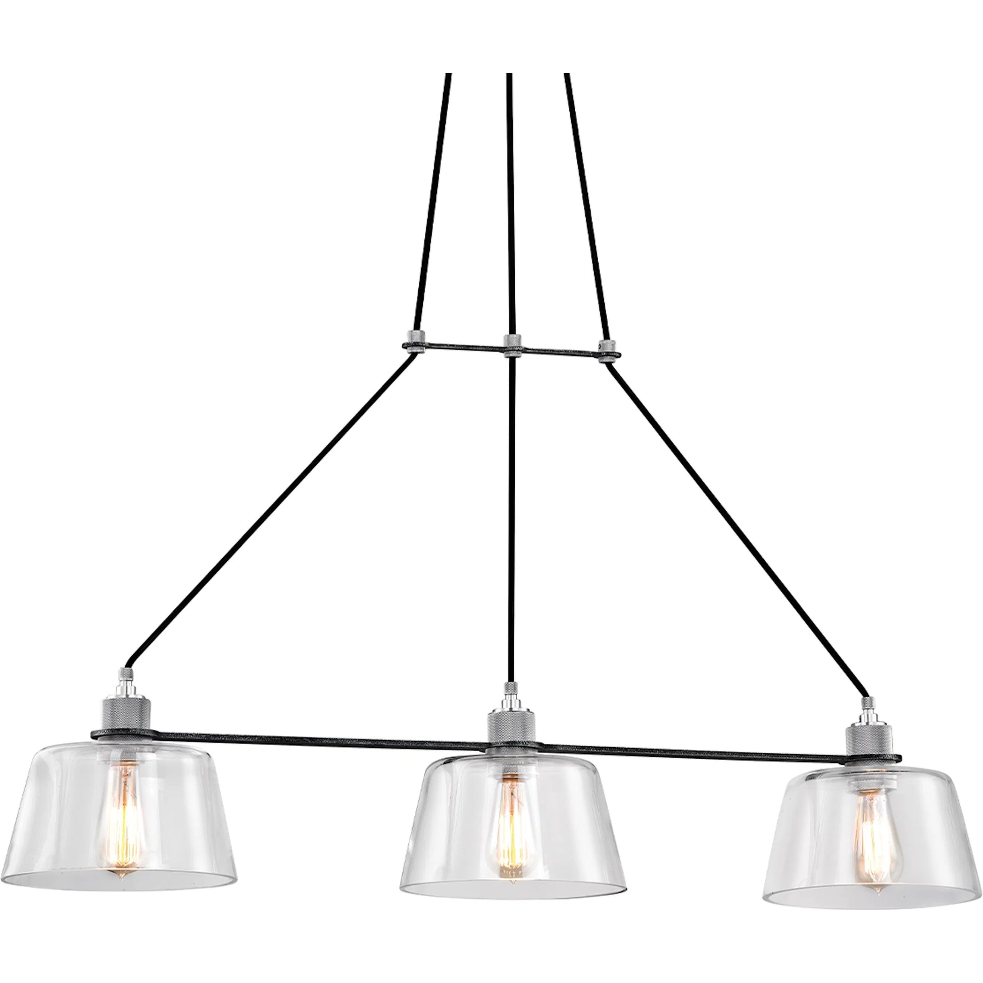 Audiophile Linear Chandelier by Troy in old silver polished aluminum. Made from hand worked iron in a transitional style.