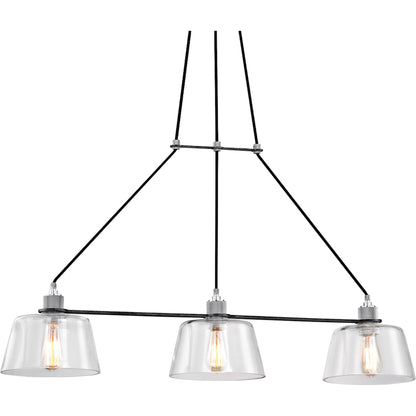 Audiophile Linear Chandelier by Troy in old silver polished aluminum. Made from hand worked iron in a transitional style.