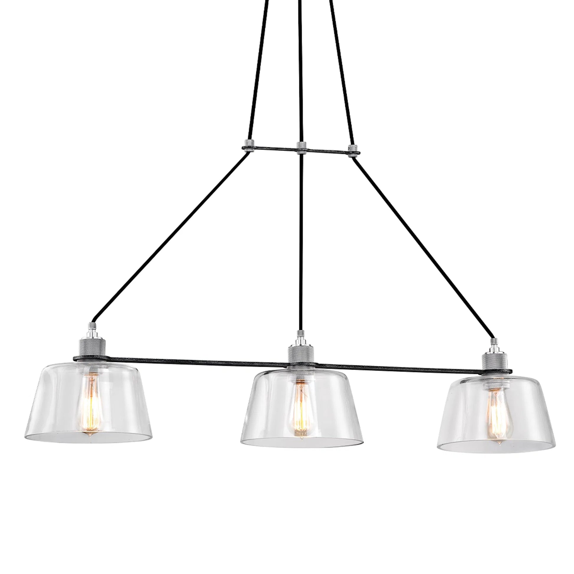 Audiophile Linear Chandelier by Troy in old silver polished aluminum. Made from hand worked iron in a transitional style.