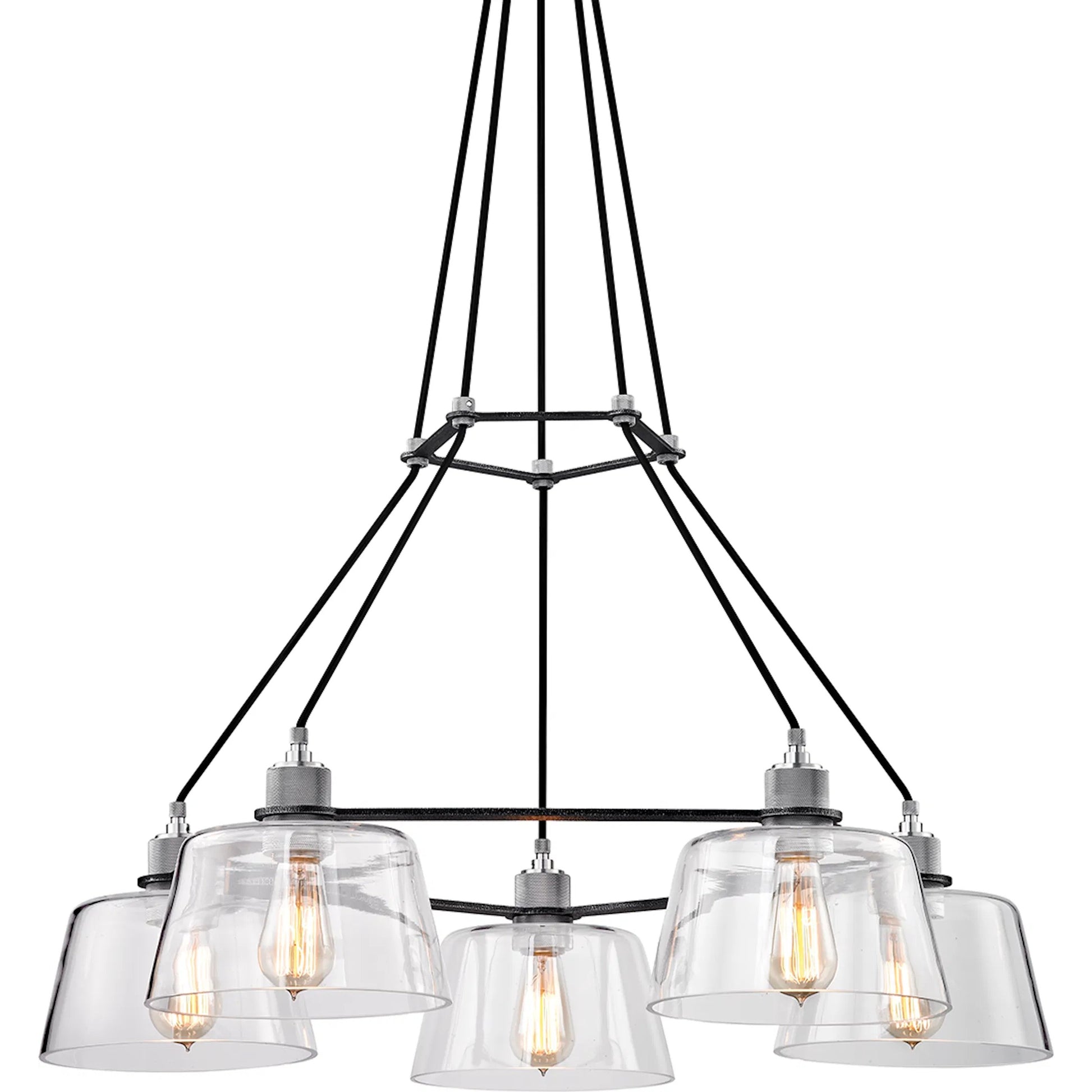 Audiophile Cluster Chandelier by Troy in old silver polished aluminum. Made from hand-worked iron in a modern style.