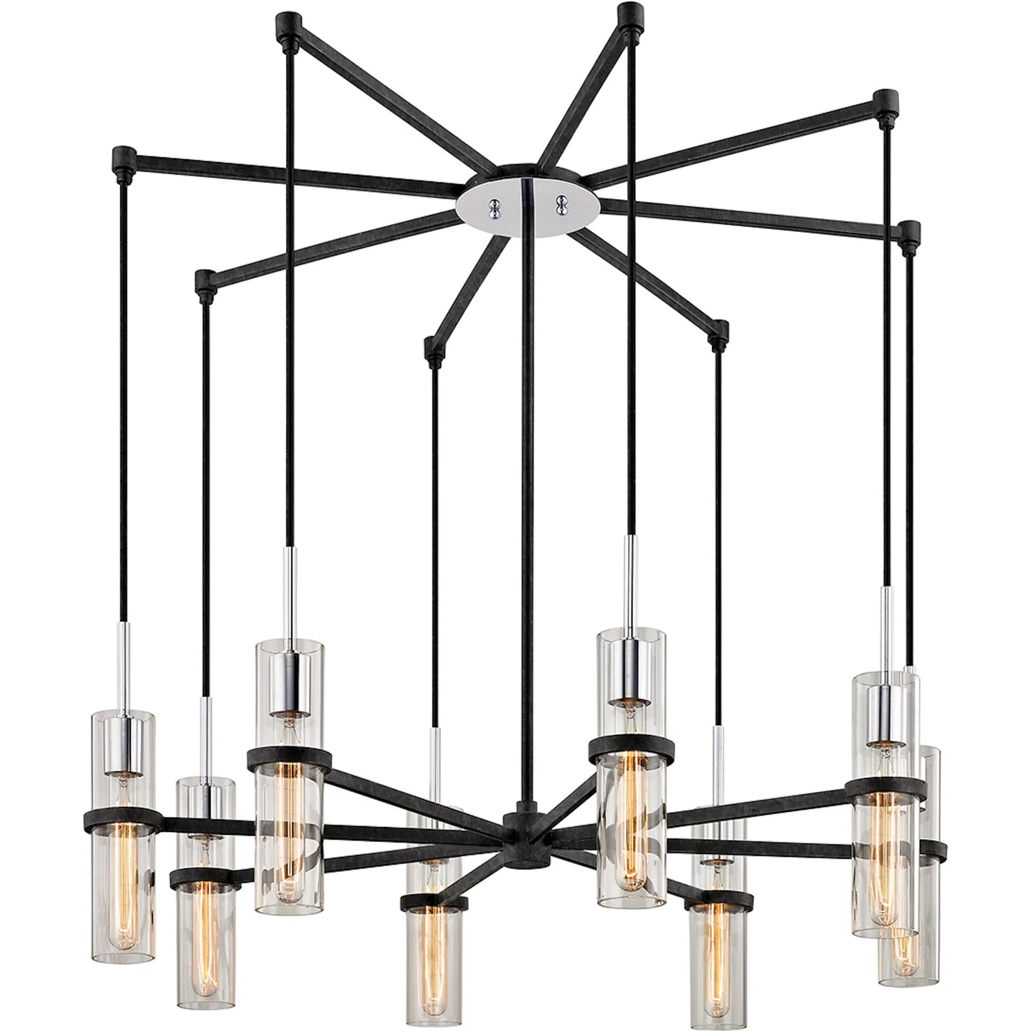 001 SI-2328453 | Primary Silo | Xavier Chandelier by Troy in textured iron, polished chrome. Made from hand worked iron in a unique style.