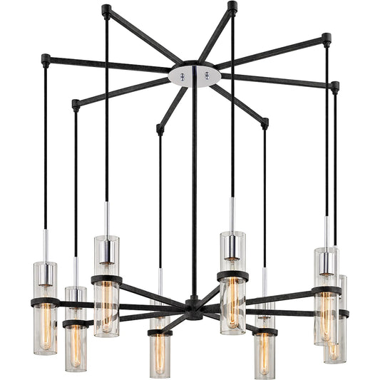 001 SI-2328453 | Primary Silo | Xavier Chandelier by Troy in textured iron, polished chrome. Made from hand worked iron in a unique style.