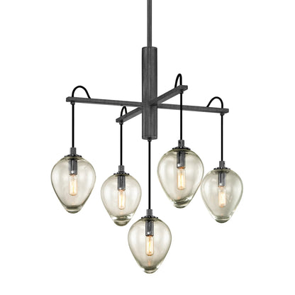 Brixton Chandelier by Troy in graphite. Made from hand worked iron in a cottage & farmhouse style.
