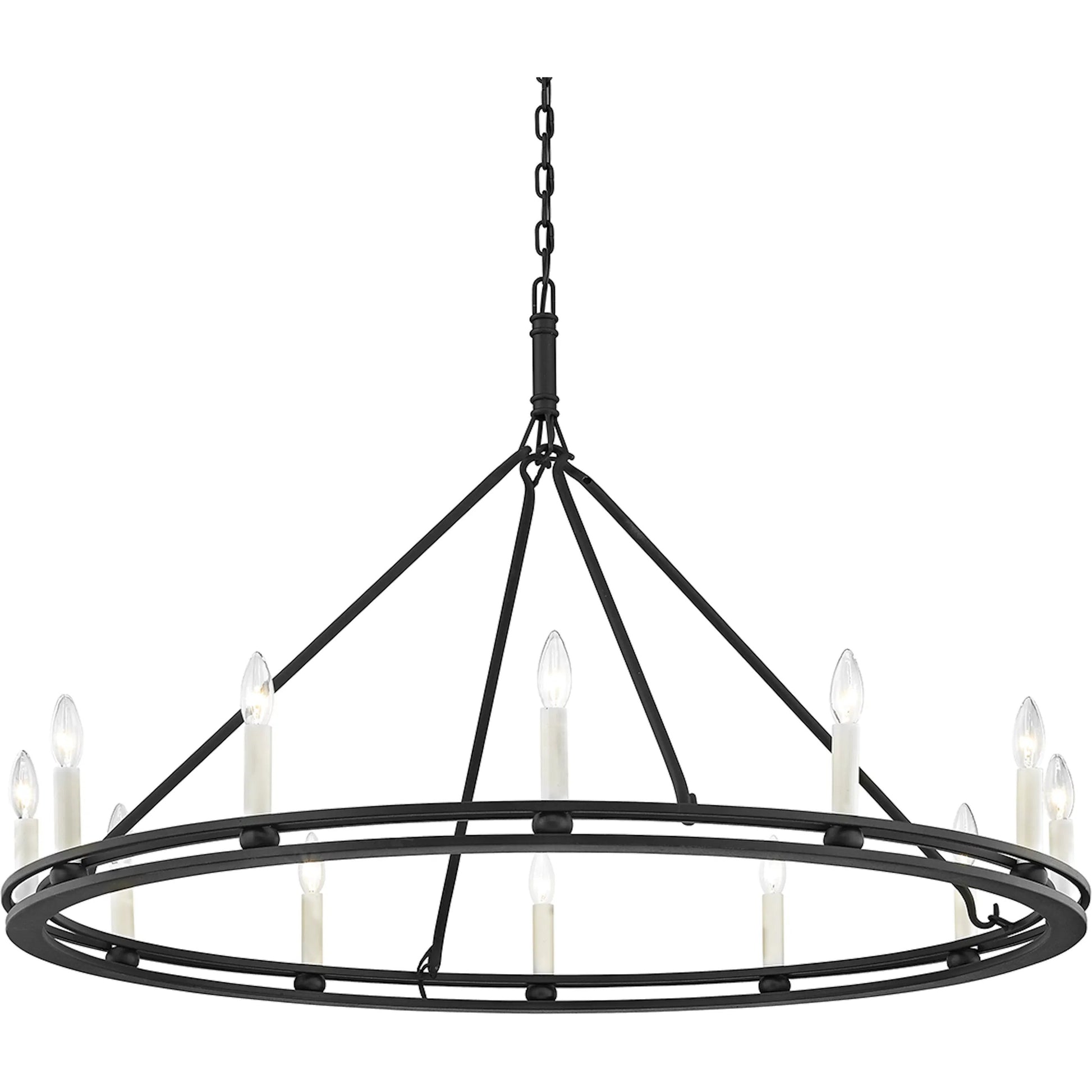 Sutton 12-Light Chandelier by Troy. Made from hand worked iron in a traditional style.