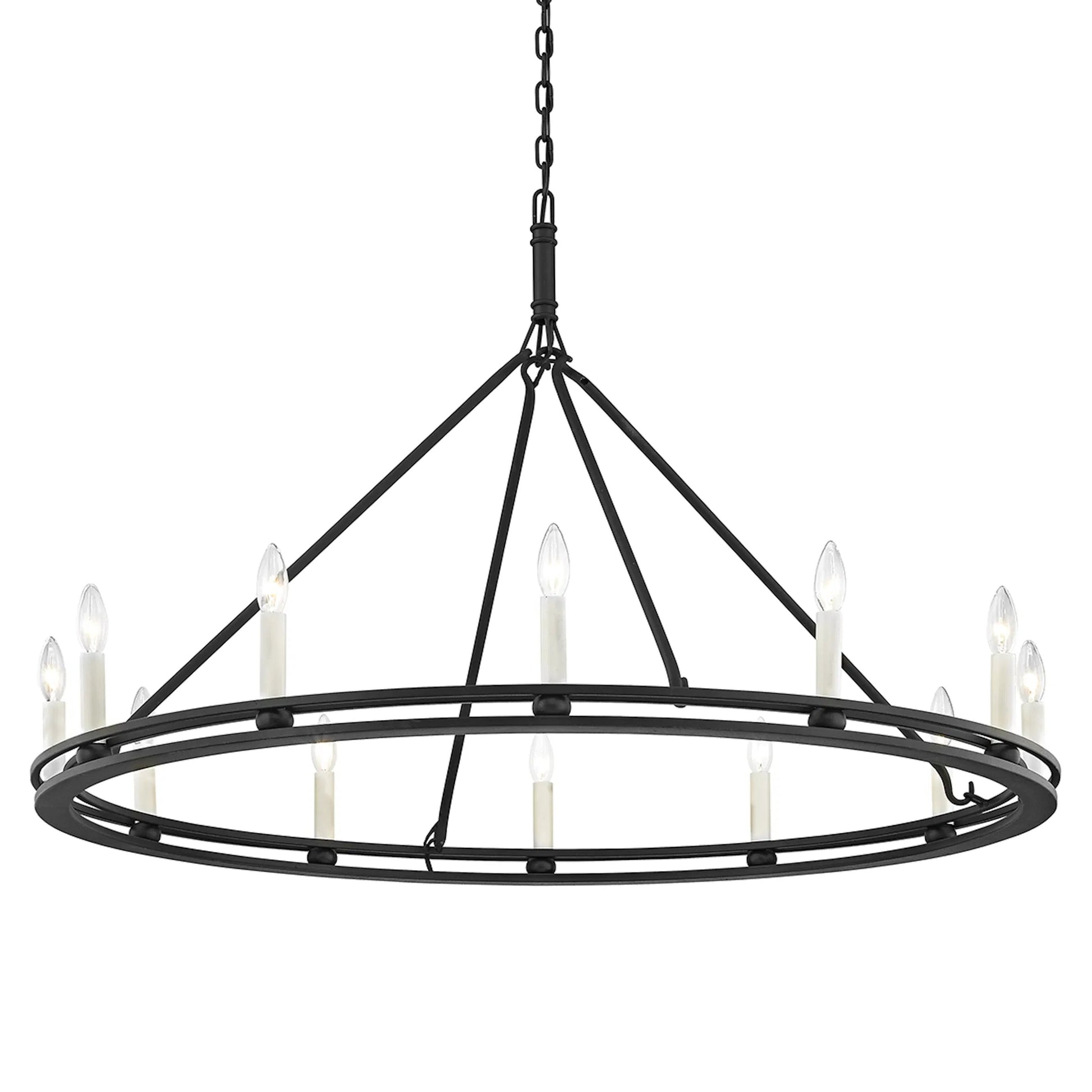 Sutton 12-Light Chandelier by Troy. Made from hand worked iron in a traditional style.