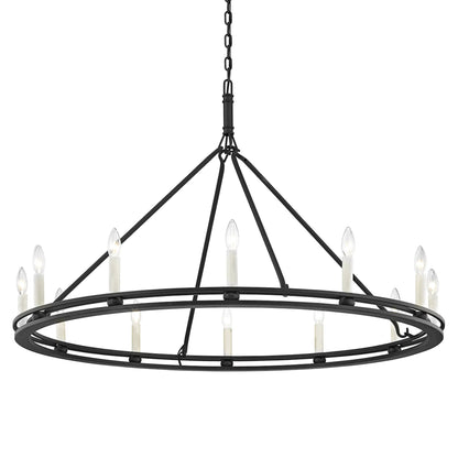 Sutton 12-Light Chandelier by Troy. Made from hand worked iron in a traditional style.